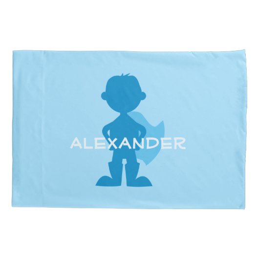 Kinder superheld jongen silhouet gepersonaliseerd  kussensloop (Achterkant)
