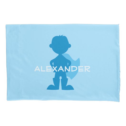 Kinder superheld jongen silhouet gepersonaliseerd kussensloop (Voorkant)