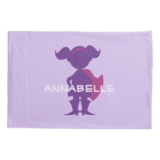 Kinder superheld meisje silhouet gepersonaliseerd kussensloop (Achterkant)