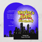 Kinder Superheld Party Uitnodiging - RIP 20s Begra (Voorkant / Achterkant)