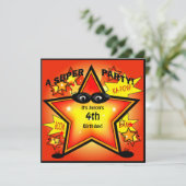 Kinder superheld Star Birthday Party Invitation Kaart (Staand voorkant)