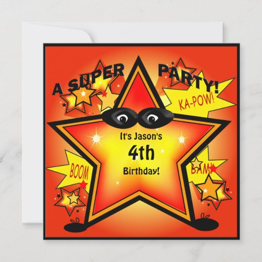 Kinder superheld Star Birthday Party Invitation Kaart (Voorkant)