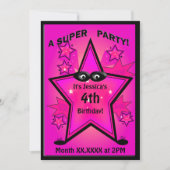 Kinder superheld Star Girl Birthday Party Kaart (Voorkant)