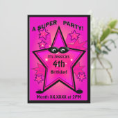 Kinder superheld Star Girl Birthday Party Kaart (Staand voorkant)