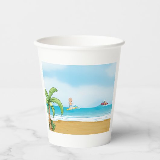 Kinder Surfen Tropisch Strand Fun Zomer Oceaan Papieren Bekers (Voorkant)