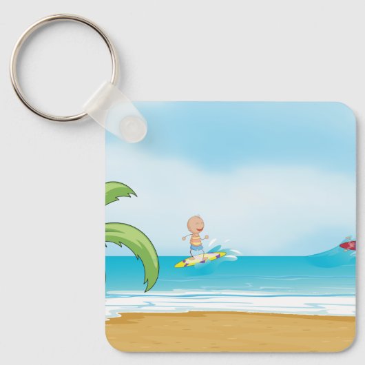Kinder Surfen Tropisch Strand Fun Zomer Oceaan Sleutelhanger (Voorkant)