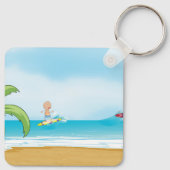 Kinder Surfen Tropisch Strand Fun Zomer Oceaan Sleutelhanger (Achterkant)