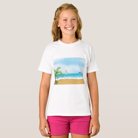 Kinder Surfen Tropisch Strand Fun Zomer Oceaan T-shirt (Voorkant volledig)