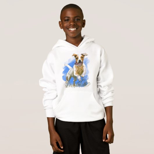 Kinder Sweatshirt mit springendem Hund  (Voorkant volledig)