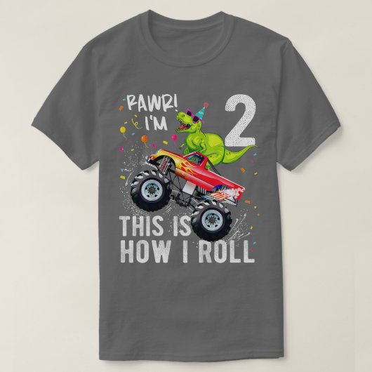 Kinder T Rex Dinosaur Monster Truck 2e Birthday Bo T-shirt (Design voorkant)