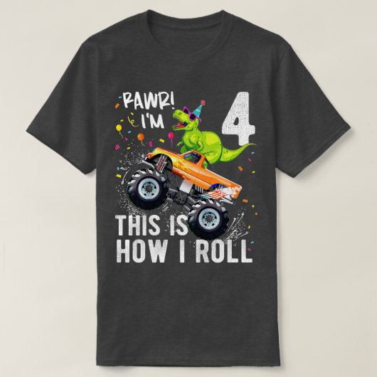 Kinder T Rex Dinosaur Monster Truck 4th Birthday B T-shirt (Design voorkant)