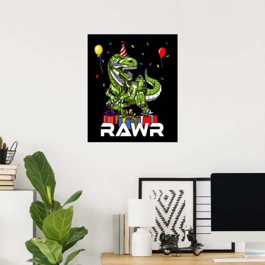 Kinder T-Rex Dinosaur Robot Rawr Birthday Boy Part Poster (Thuiskantoor)