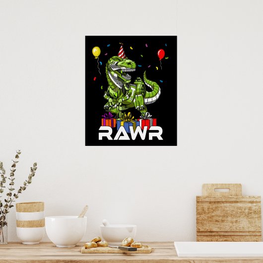 Kinder T-Rex Dinosaur Robot Rawr Birthday Boy Part Poster (Keuken)