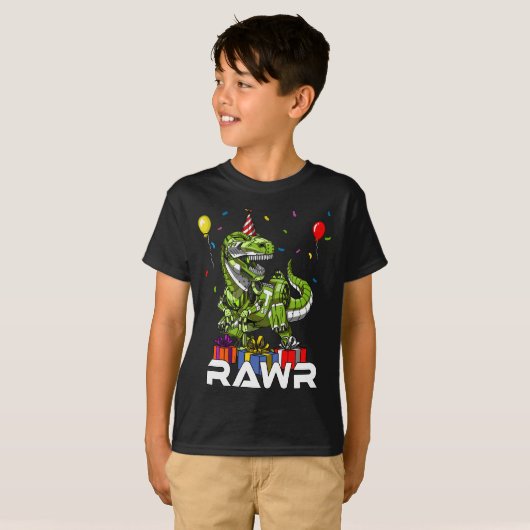 Kinder T-Rex Dinosaur Robot Rawr Birthday Boy Part T-shirt (Voorkant volledig)