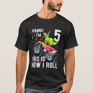 Kinder T Rex Dinosaurus Monster Truck 5e Verjaarda T-shirt