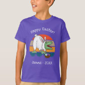 Kinder T-Rex in paasbunny Costume Egg Hunt Name T-shirt (Voorkant)