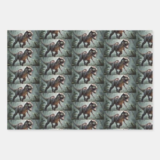 Kinder T-Rex loopt door oerwoud Inpakpapier Vel (Voorkant 3)