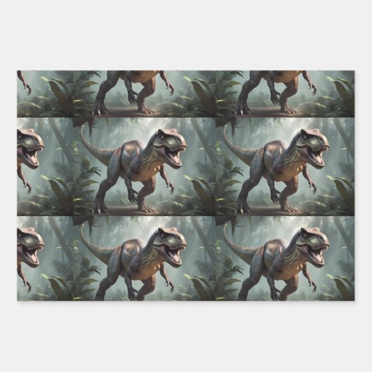 Kinder T-Rex loopt door oerwoud Inpakpapier Vel (Voorkant)