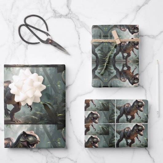 Kinder T-Rex loopt door oerwoud Inpakpapier Vel (Voorkant)