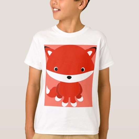 Kinder T Shirt Cute Cartoon Oranje Fox (Voorkant)