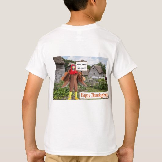 kinder t-shirt. Fijne Thanksgiving. Cheetah kalkoe T-shirt (Achterkant)