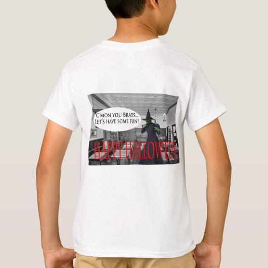 kinder t-shirt Happy Halloween heksenkat (Achterkant)