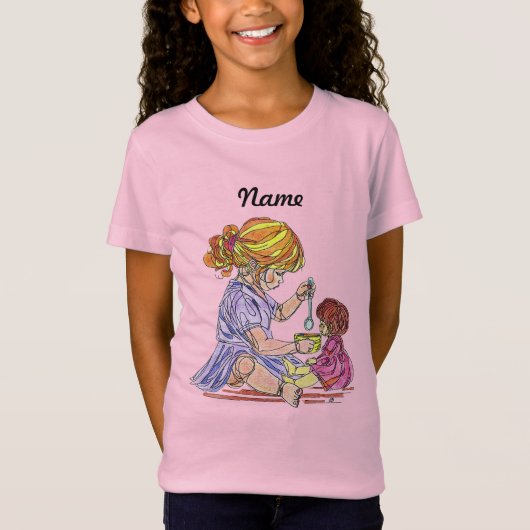 Kinder T-shirt meisje en babypop (Voorkant)