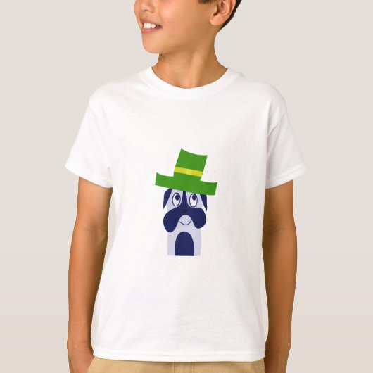 kinder T-shirt met een hond in groen pet (Voorkant)