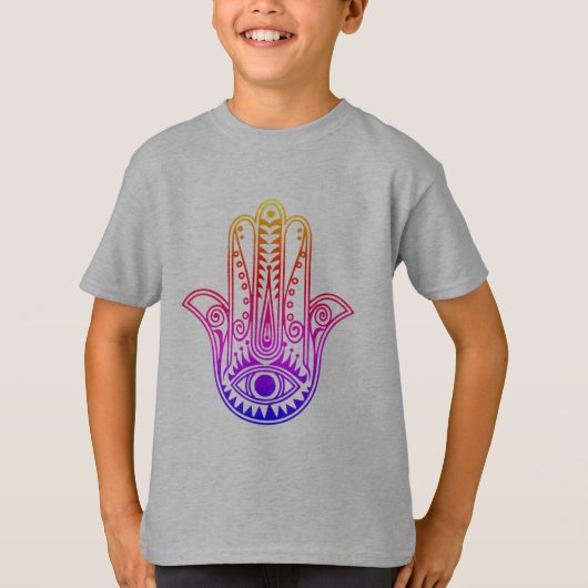Kinder T-shirt met neon Hamsa Hand met slecht oog (Voorkant)