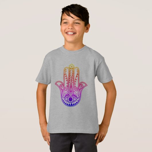Kinder T-shirt met neon Hamsa Hand met slecht oog (Voorkant volledig)