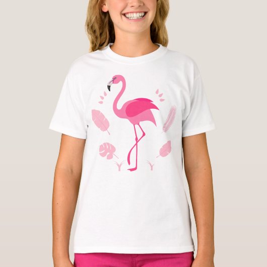 Kinder T-shirt met roze flamingo (Voorkant)