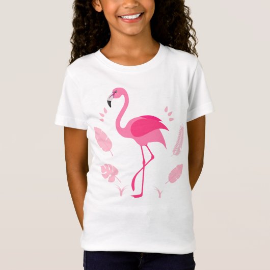 Kinder T-shirt met roze flamingo (Voorkant)