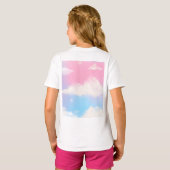kinder T-shirt met witte wolken roze, blauw, (Achterkant volledig)