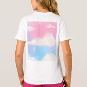 kinder T-shirt met witte wolken roze, blauw, (Achterkant)
