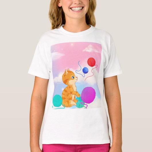 kinder T-shirt met witte wolken roze, blauw, (Voorkant)