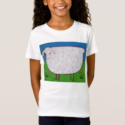 Kinder T-shirt- "Shirley Sheep with Tulips" T-shirt (Voorkant)