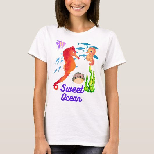 Kinder T- Shirt, süsses Seepferdchen im Ocean T-shirt (Voorkant)