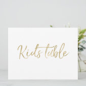 "Kinder tafel" bruiloft | Stylish Gold Lettered Kaart (Staand voorkant)
