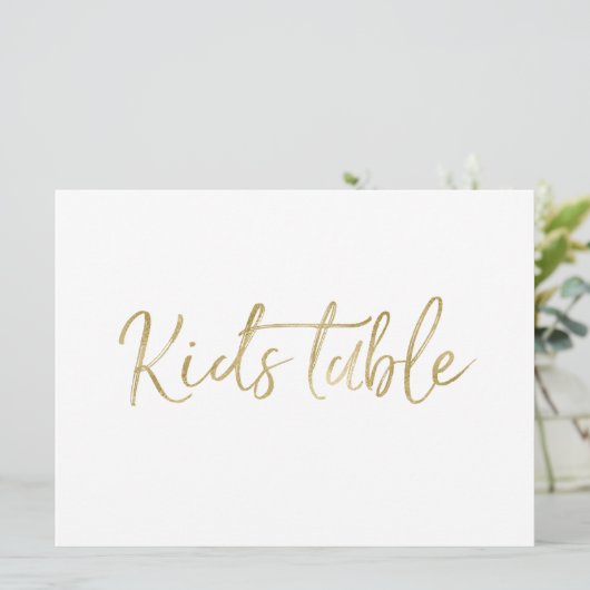 "Kinder tafel" bruiloft | Stylish Gold Lettered Kaart (Staand voorkant)