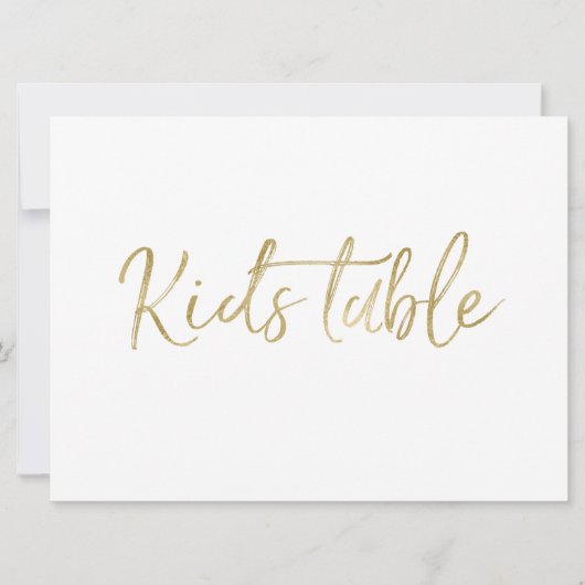 "Kinder tafel" bruiloft | Stylish Gold Lettered Kaart (Voorkant)