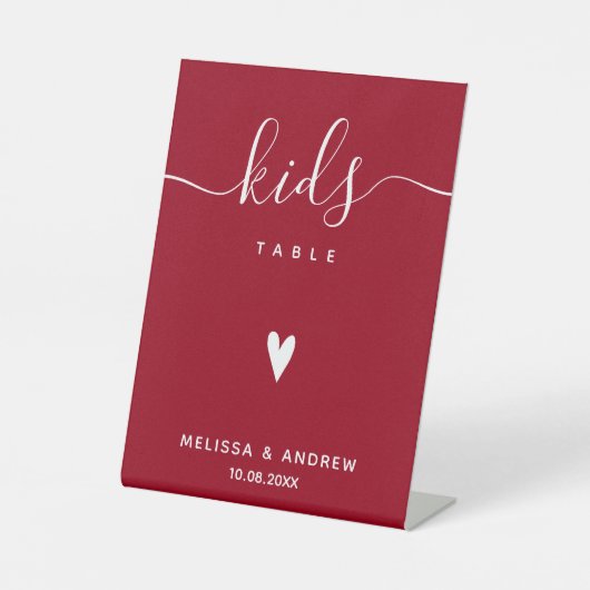 Kinder tafel - Elegant Calligraphy Red Wedding Reclamebord Met Voetstuk (Voorkant)