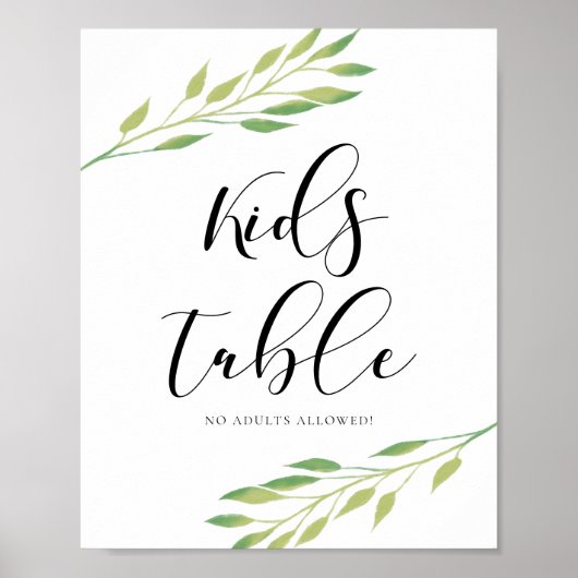 Kinder tafel Waterverf groene bladeren trouwbord Poster (Voorkant)