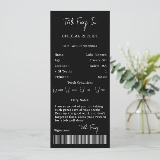Kinder Tandenfee Lettercertificaat 1e Tand Verlore Kaart (Staand voorkant)
