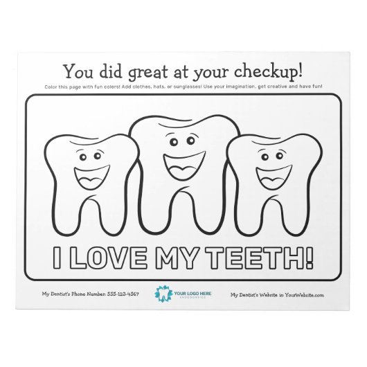 Kinder tandheelkundige kleurplaat notitieblok (Voorkant)