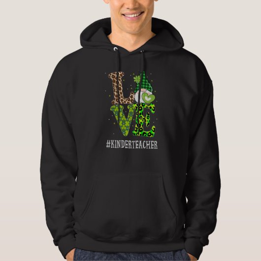 Kinder Teacher Love St Patricks Day Gnome Leopard Hoodie (Voorkant)