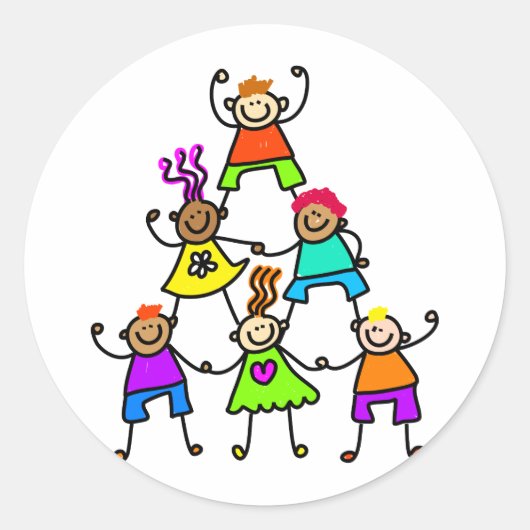 Kinder teamwerk ronde sticker (Voorkant)