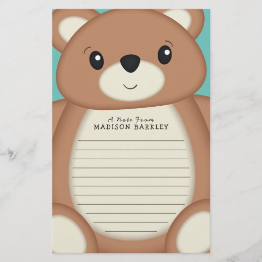Kinder Teddy Bear Cute Stationery Briefpapier (Voorkant)
