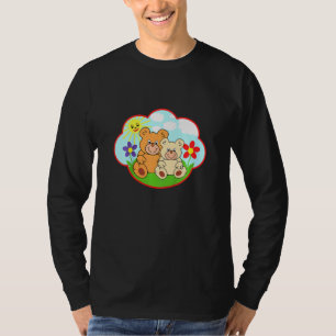 Kinder teddybeer in de zomer zonwolken bloemen 3 t-shirt
