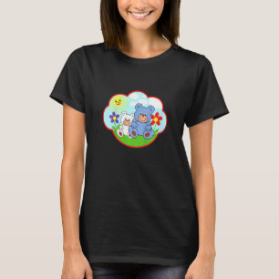 Kinder teddybeer in de zomer zonwolkenbloemen t-shirt