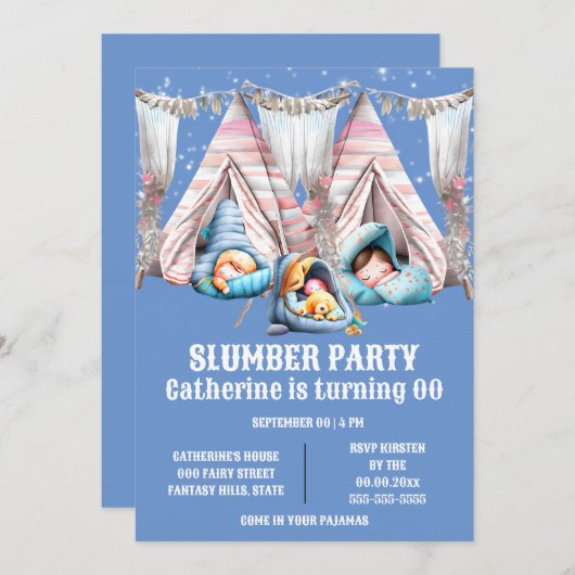 Kinder teepee sleepover sluimerende pyjama party p kaart (Voorkant / Achterkant)